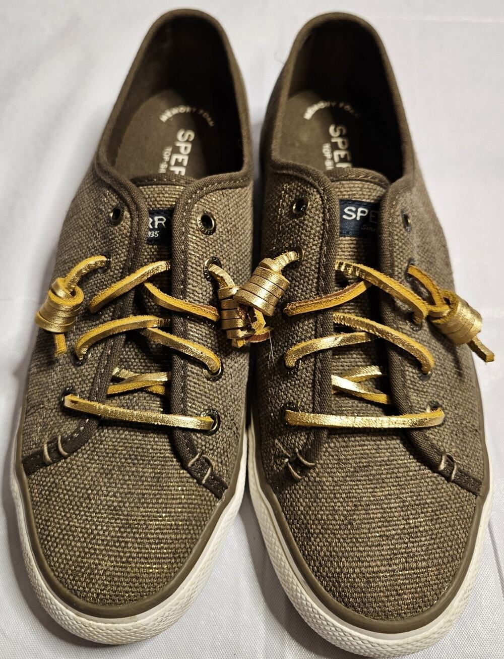 Sperry Top-Sider Womens 6.5 M Brown Bronze Gold Metallic Lace Up Sneakers